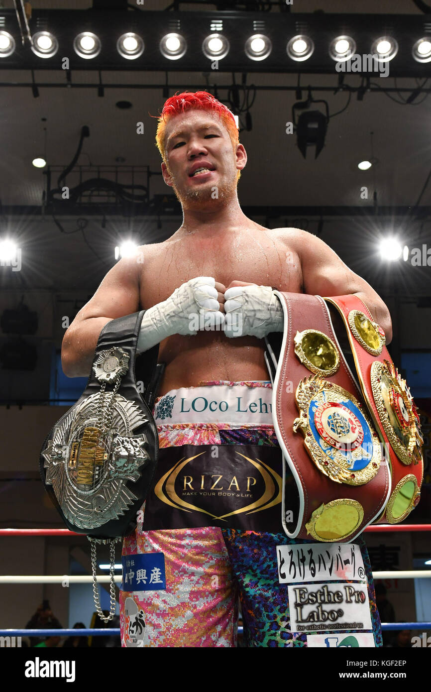 Tokyo, Japan. 7th Nov, 2017. Kyotaro Fujimoto (JPN) Boxing : Kyotaro  Fujimoto of Japan poses with his champion belts after winning the OPBF and  WBO Asia Pacific heavyweight titles bout at Korakuen