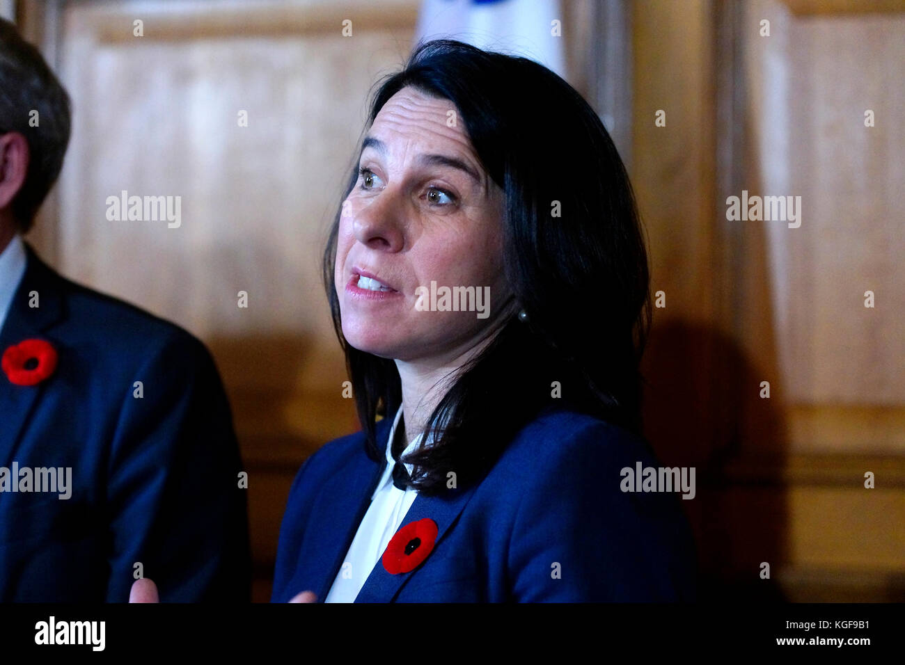 Montreal, Canada. 7th Nov, 2017. Montreal's first female mayor Valerie Plante at a press conference at city hall.Credit:Mario Beauregard/Alamy Live News Stock Photo