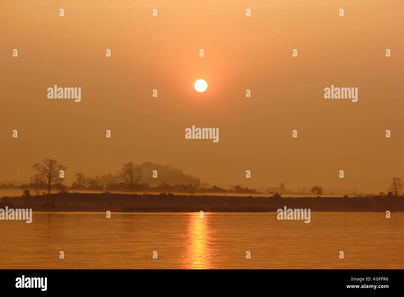 beautiful sunrise over the river as nature background Stock Photo