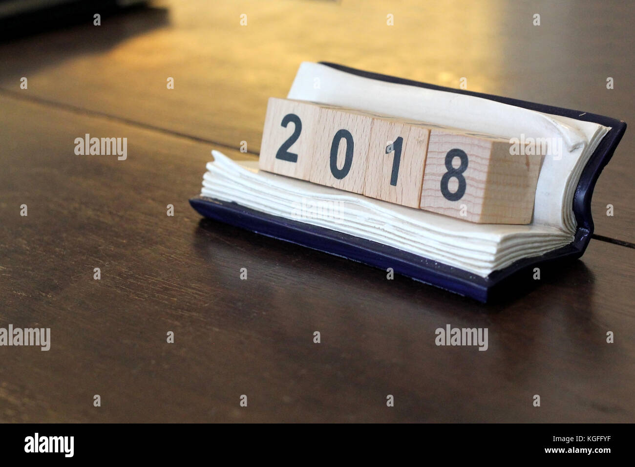 happy new year concept, wooden cube calendar 2018 Stock Photo