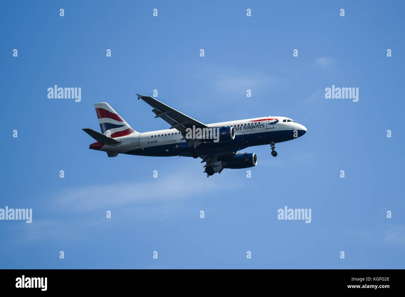 Bergen, Norway, 24 July 2017: British airways plane flying against the blue sky in Norway. Stock Photo