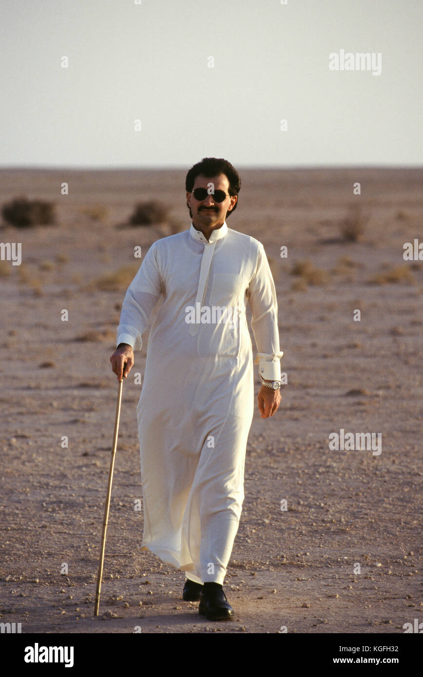 Saudi prince Al-Waleed Bin Talal bin Abdulaziz al Saud, businessman, investor and philanthropist, and member of the Saudi royal family, at his desert retreat outside Riyadh, where he gets away from the office and city to relax and recharge, in 1997.   Al-Waleed was detained November 4th, 2017 in an anti-corruption drive that included at least 10 other princes, four ministers and tens of former ministers, that sent shock waves through the kingdom and the world's major financial centers. Stock Photo
