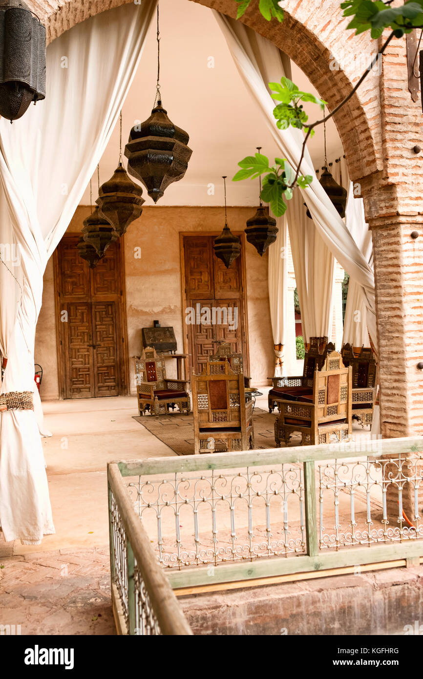 Arab rustic terrace with part of the rest in Morocco Stock Photo