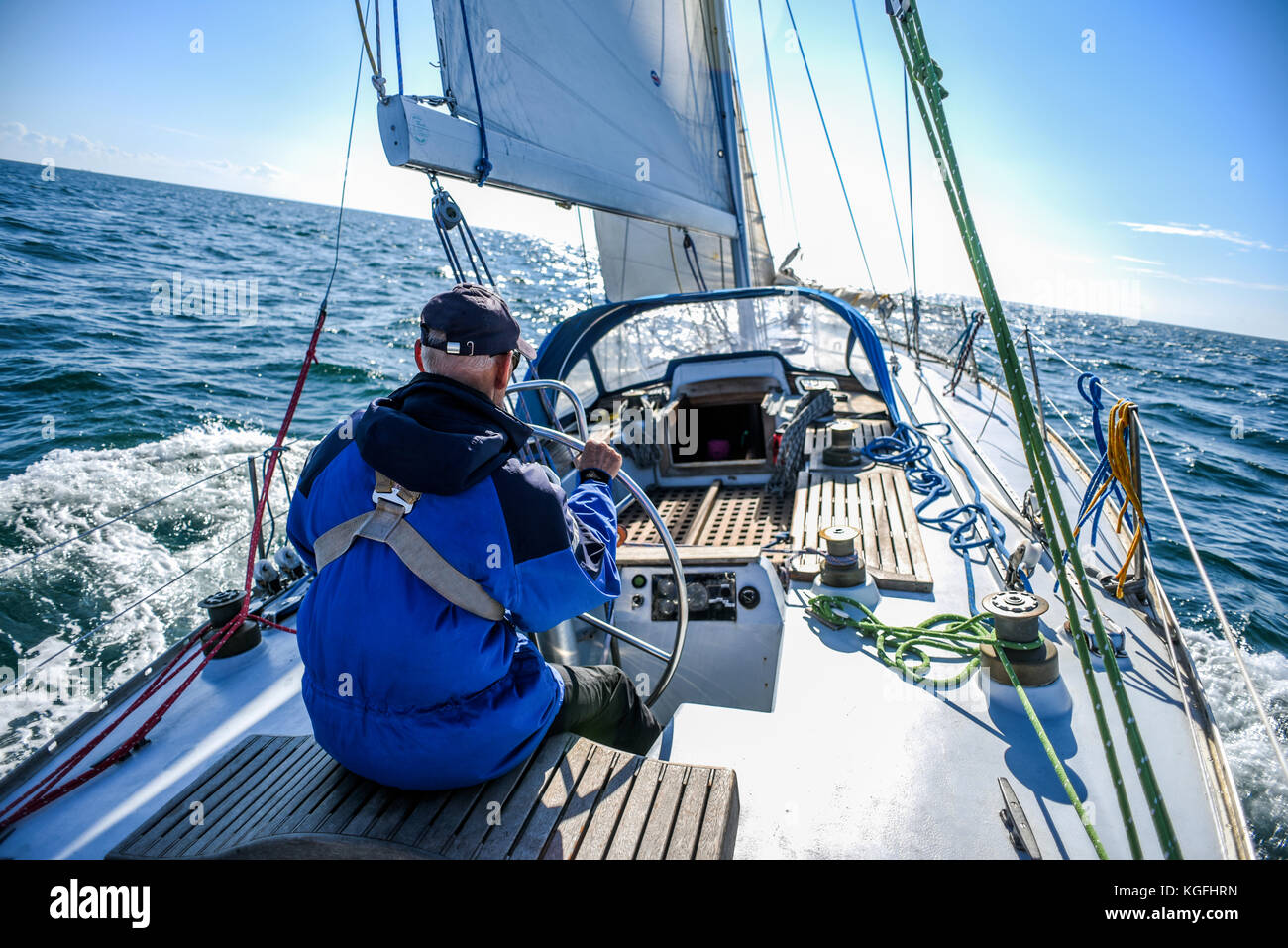 Skagen, Denmark, 31 July 2017: A lone sailor behind the helm on the Stock  Photo - Alamy