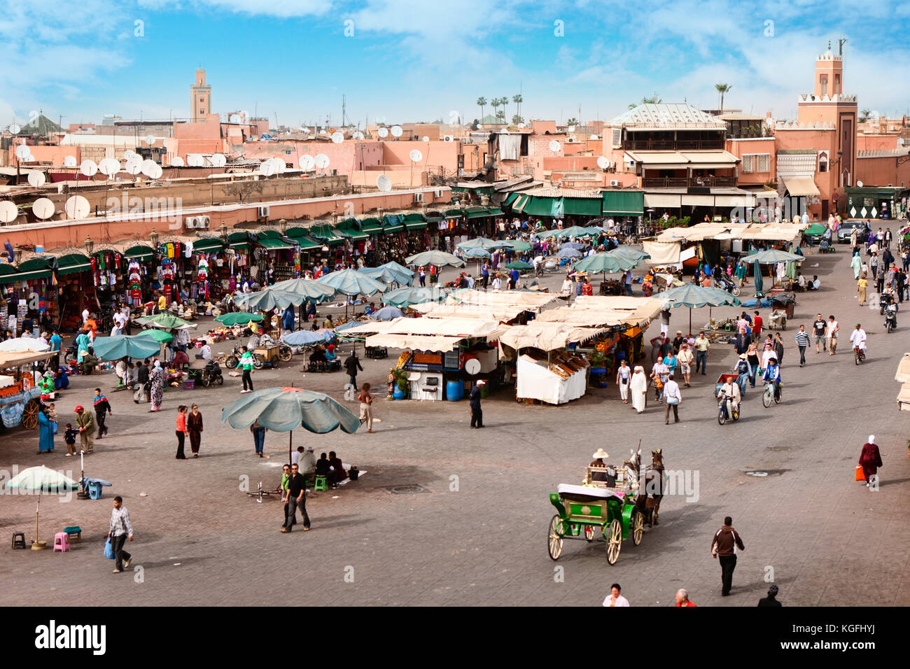 Djemaa el Fna - square and market place in Marrakesh's medina quarter, Marrakesh, Morocco. Stock Photo