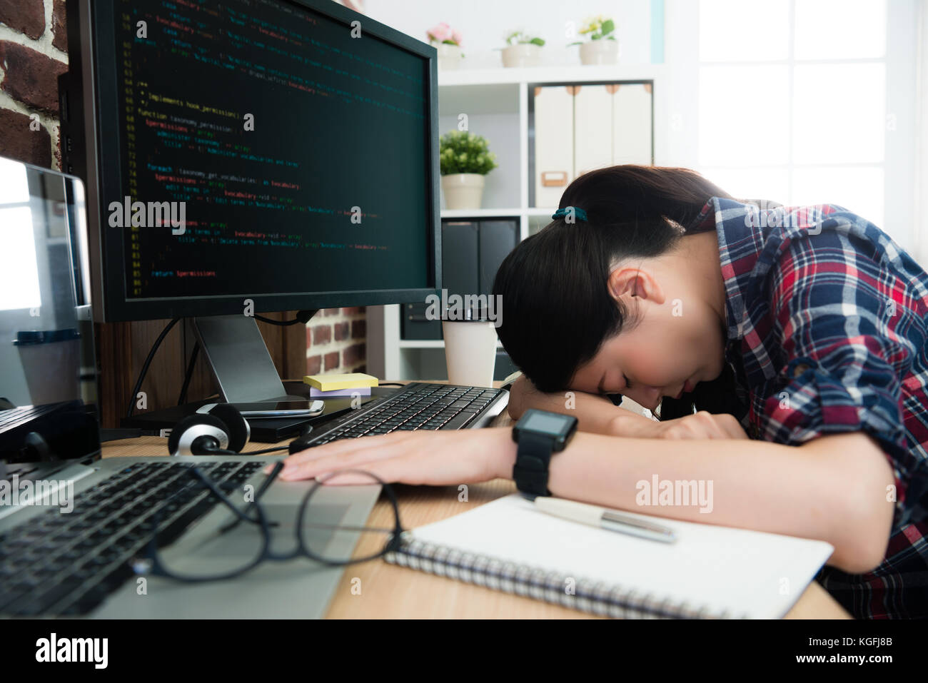 Attractive Young Programming Company Office Worker Woman Lying