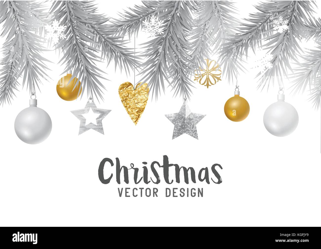Festive gold and silver christmas background with fir branches ...