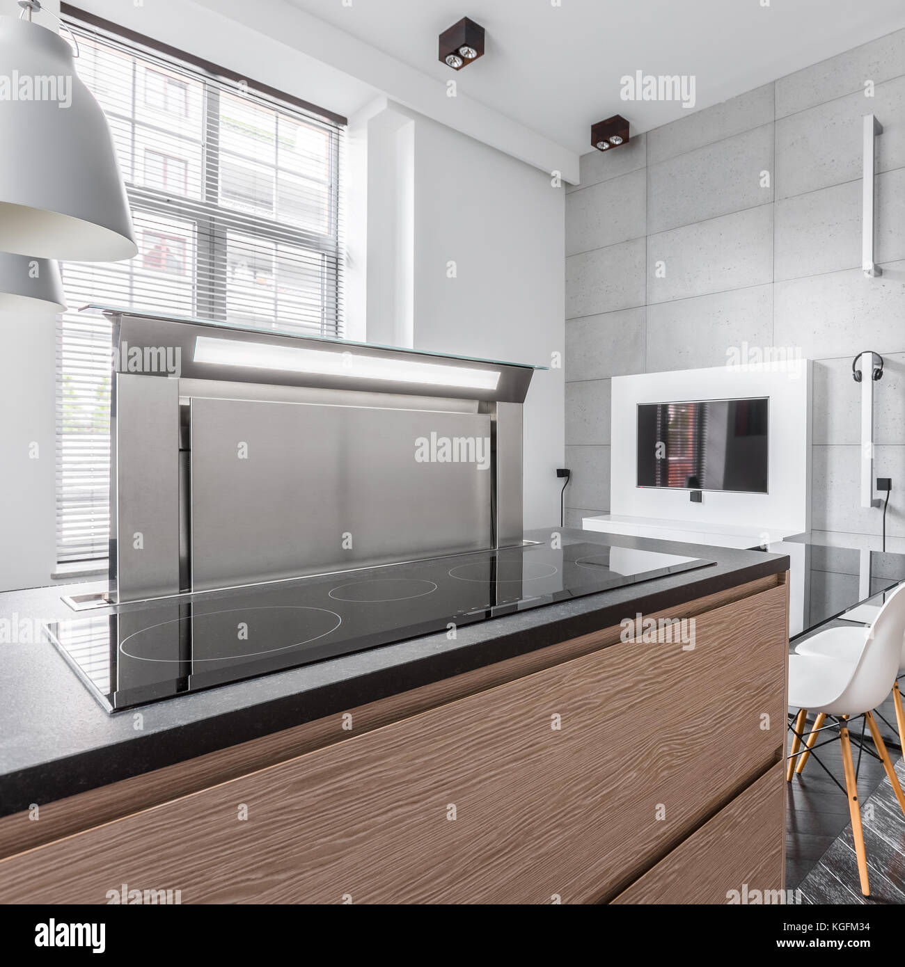 Modern induction hob in stylish granite kitchen worktop Stock Photo Alamy