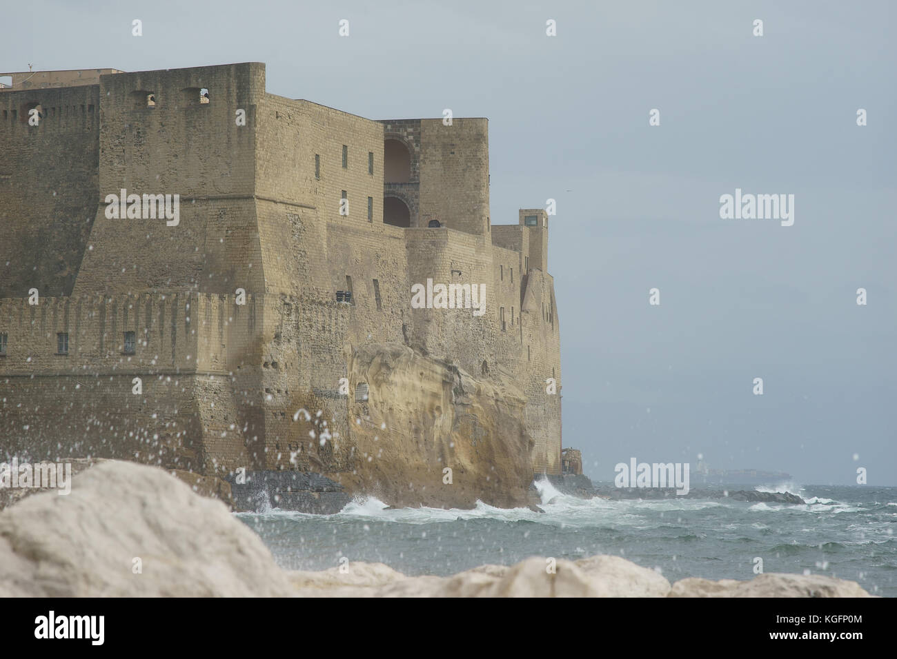 Storm on Castel dell'ovo, Naples, Italy Stock Photo