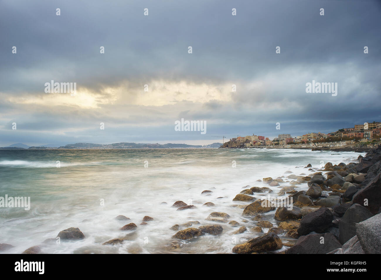 Bay of Pozzuoli , Naples, Italy. Time lapse. Stock Photo