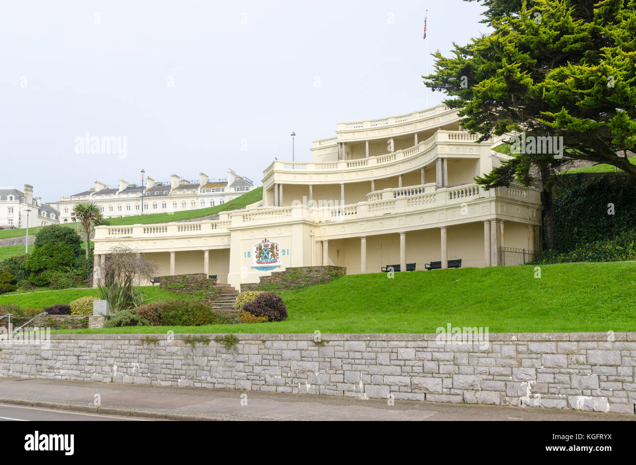 Belvedere on Hoe Road, Plymouth was built as a large summer house in a classical style with an open colonnaded front in1891. Stock Photo