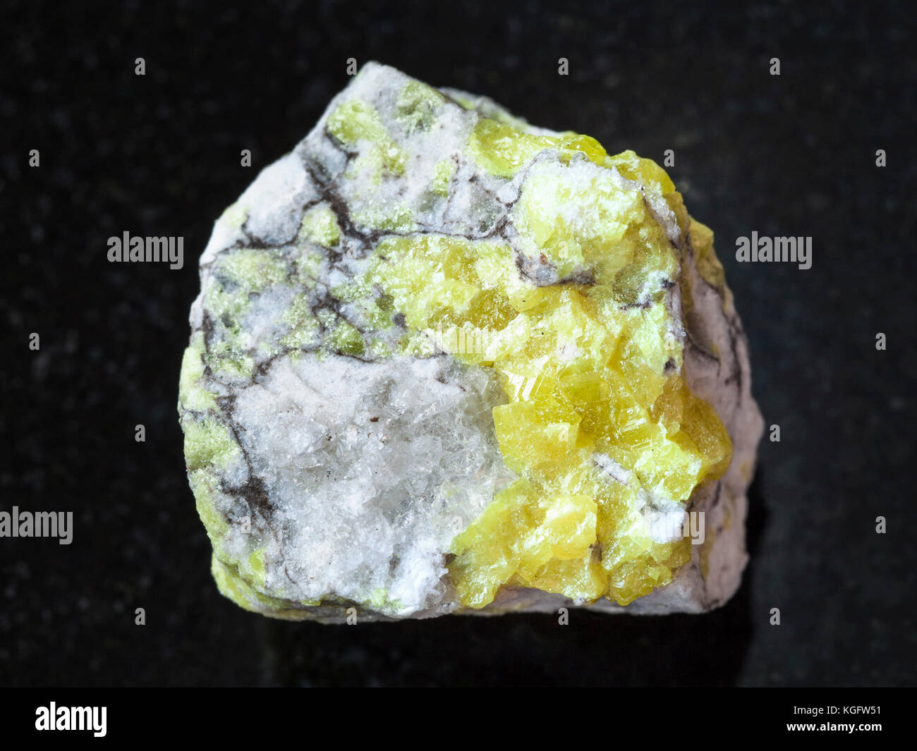 macro shooting of natural mineral rock specimen raw sulfur ore on