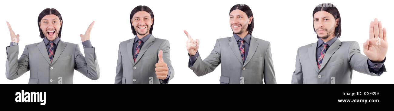 Young businessman in gray suit isolated on white Stock Photo - Alamy