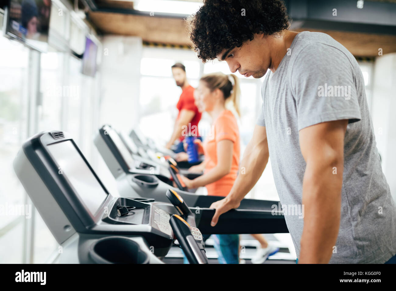 Cardio fitness man not woman gym hires stock photography and images