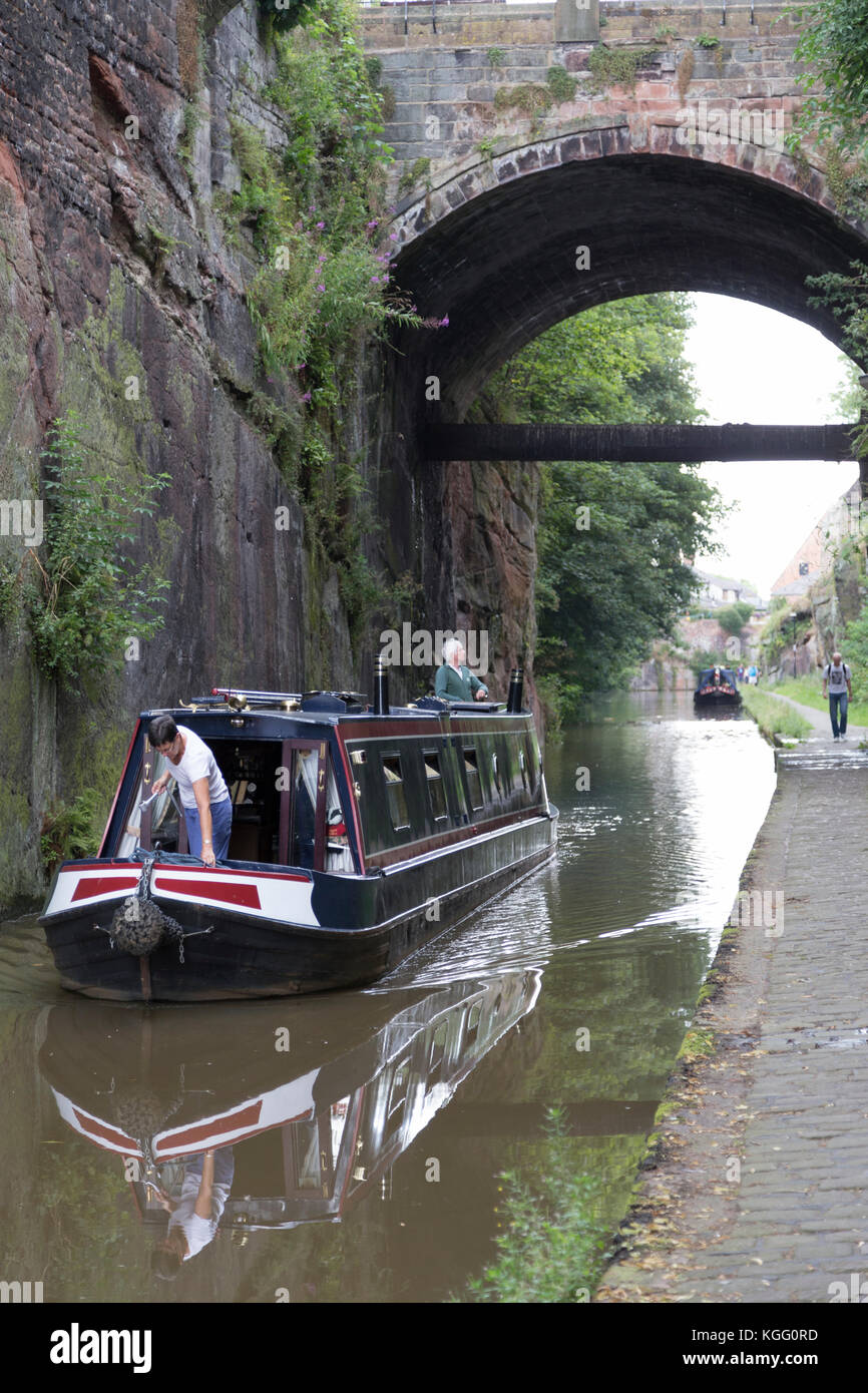 UK, Chester, canal boat on the Shropshire Union Canal at Chester. Stock Photo