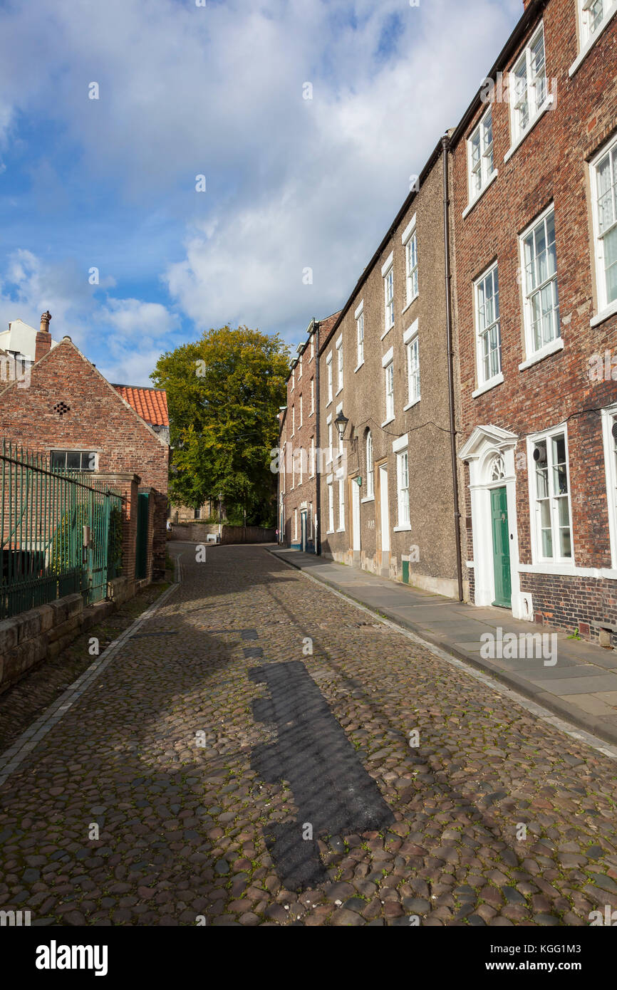 The pretty South Bailey cobbled street with historic houses in Durham, County Durham, UK Stock