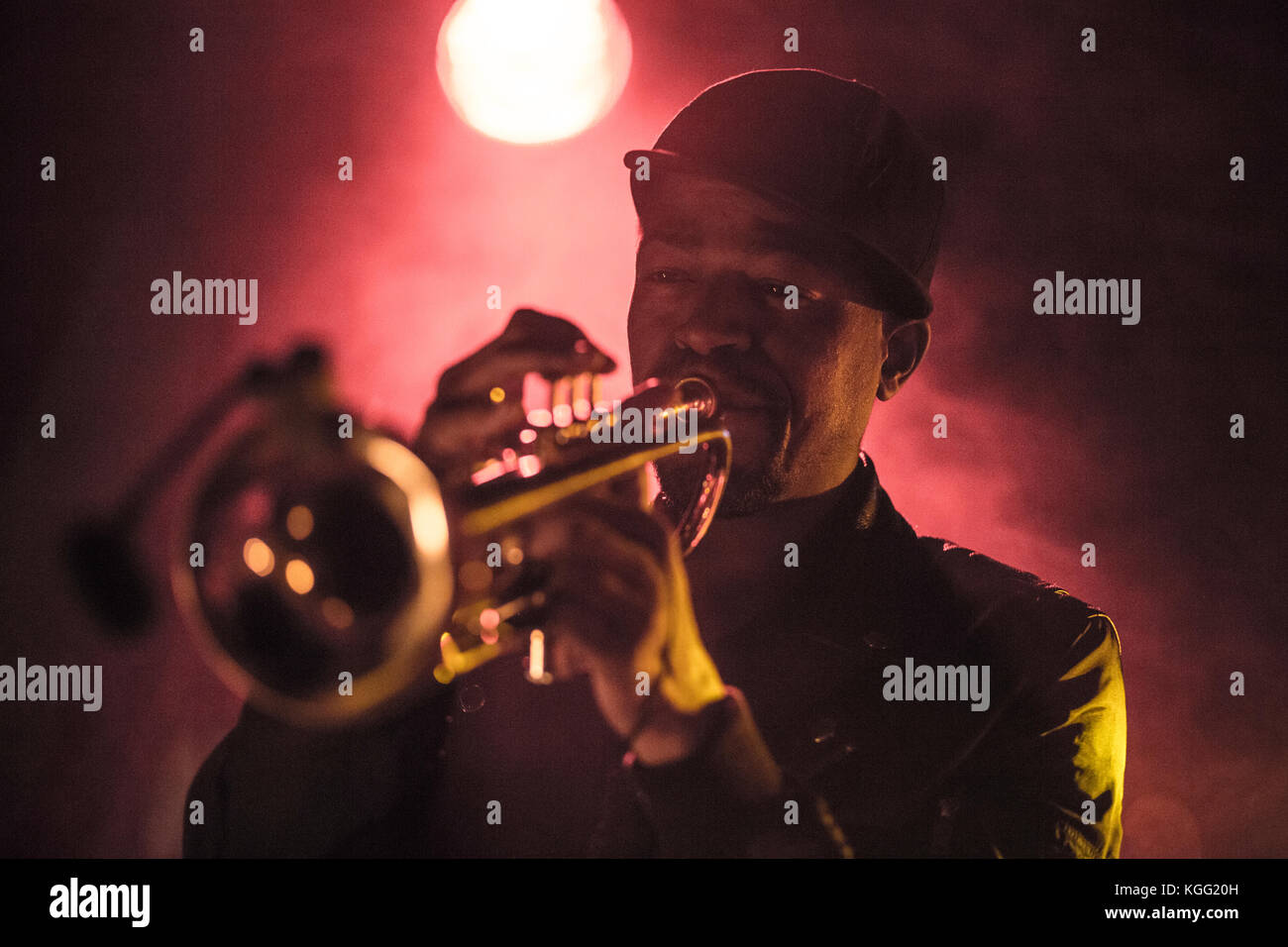 Denmark, Copenhagen – September 17, 2017. The American brass ensemble Hypnotic Brass Ensemble performs a live concert at Pumpehuset in Copenhagen. Stock Photo