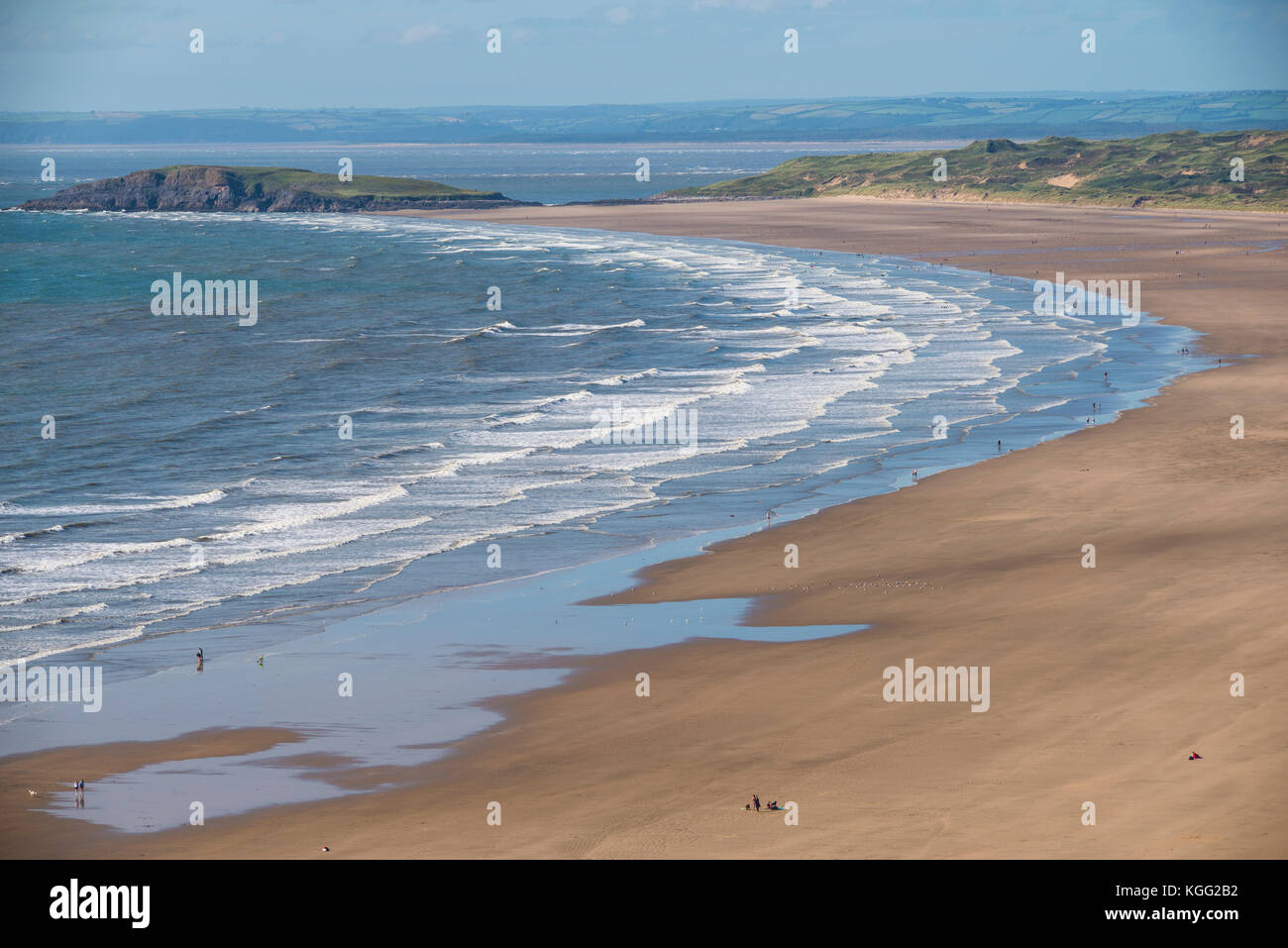 Gower, Wales. The beauty of the coast with Rhossili Beach and The Worm's Head. A natural paradise that it would be hard to beat. Great vistas. Stock Photo