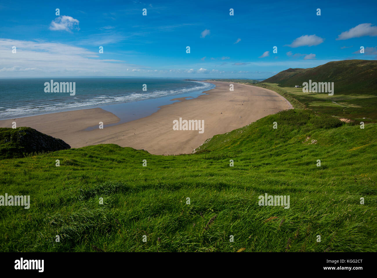 Gower, Wales. The beauty of the coast with Rhossili Beach and The Worm's Head. A natural paradise that it would be hard to beat. Great vistas. Stock Photo