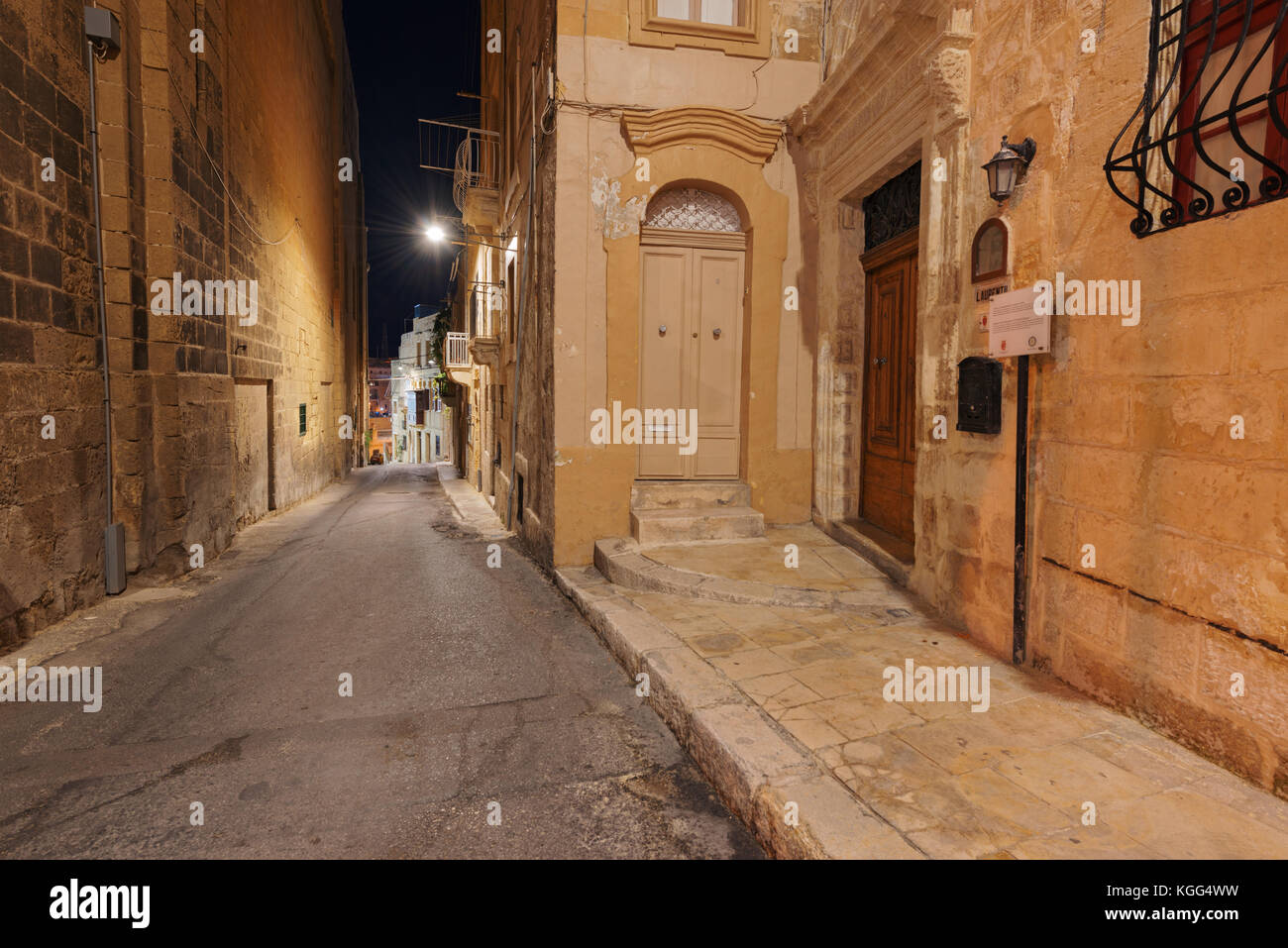 Miratur street in city Birgu (Vittoriosa) in Malta Stock Photo