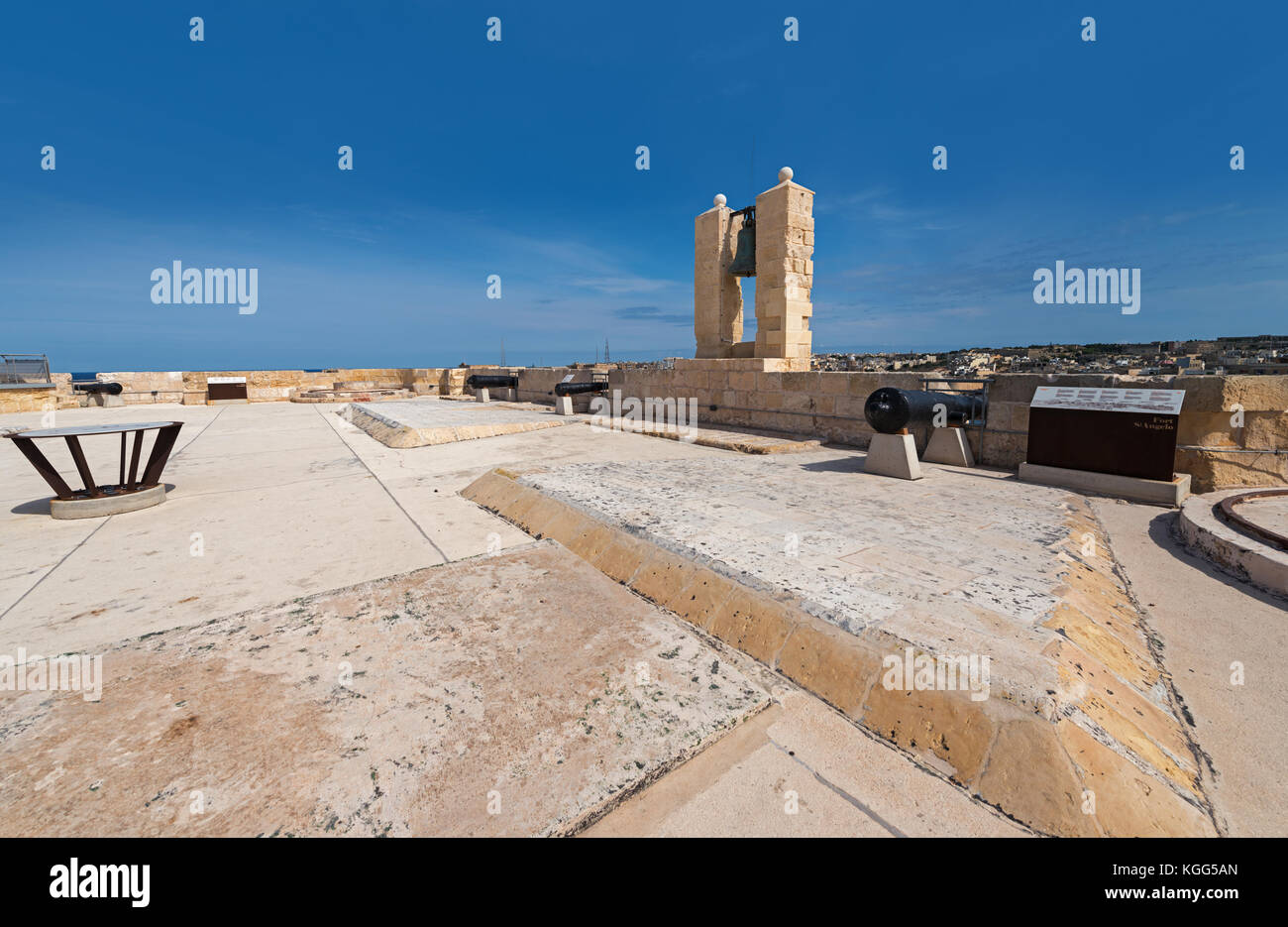 Fort Saint Angelo (Malta). Alarm Bell on the  Ferramolino's Cavalier Stock Photo