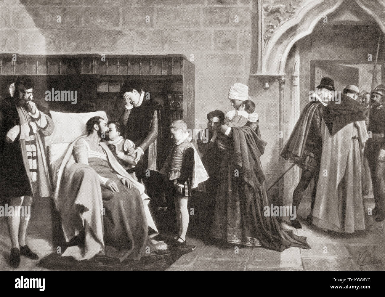 Antonio Pérez, 1540–1611.  Spanish statesman, secretary of king Philip II of Spain, said to have organised the murder of Juan de Escobedo. He is seen here being visited in prison by his family in 1589.  From Hutchinson's History of the Nations, published 1915. Stock Photo