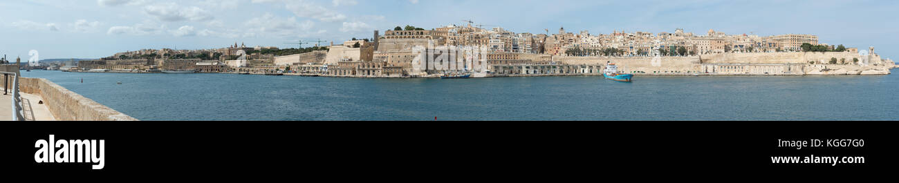 Grand Harbour and Valletta (Malta). View from Fort St. Angelo Stock Photo