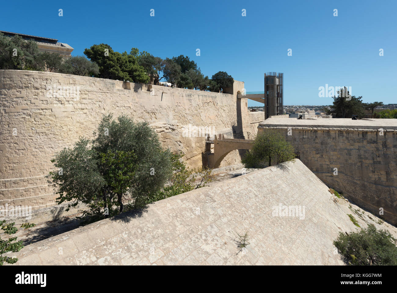 Walls of Valletta. Upper Barrakka Gardens Stock Photo