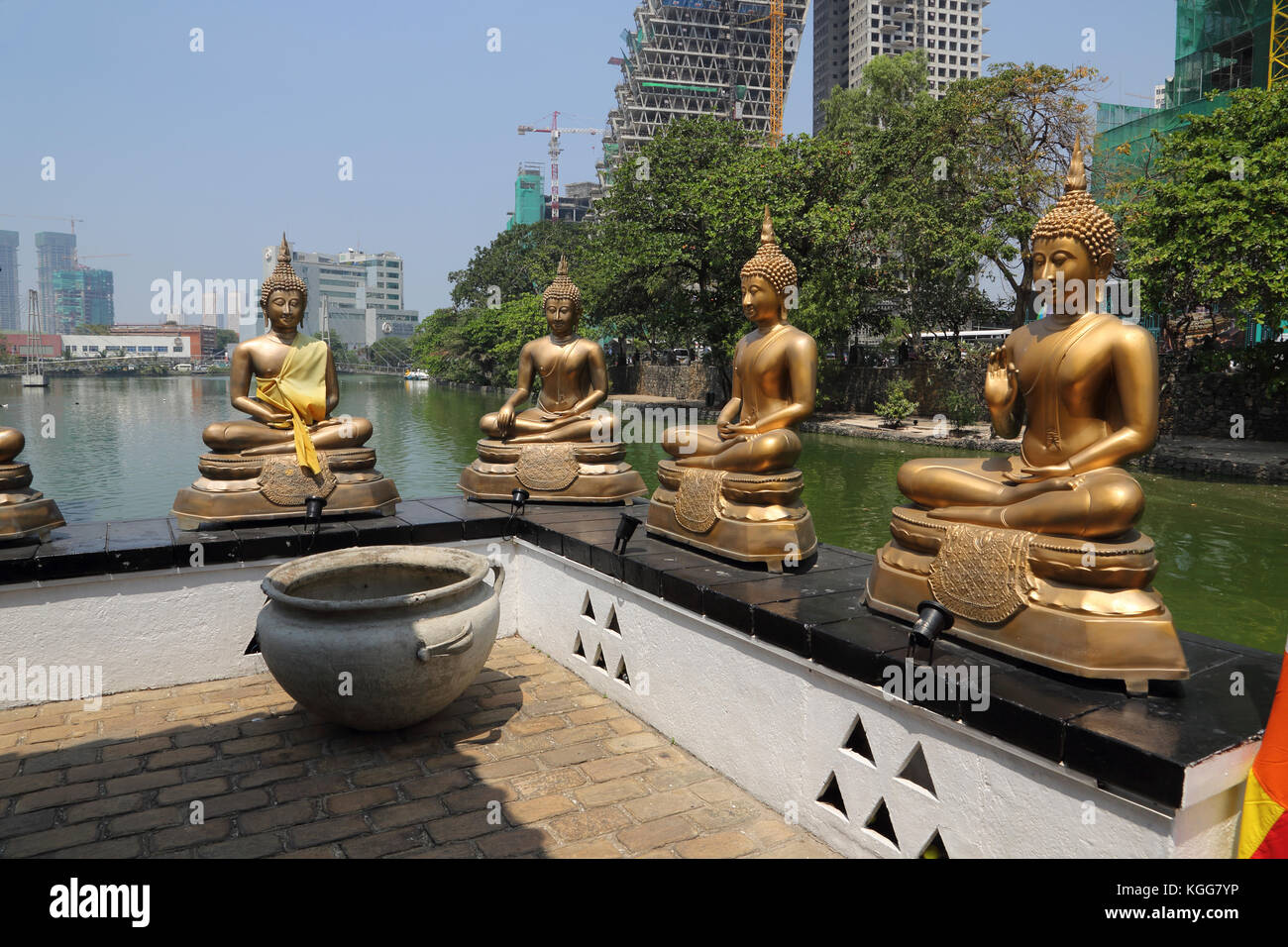 Seema Malaka Temple Colombo Sri Lanka Thai Buddha Statues in different mudras Stock Photo