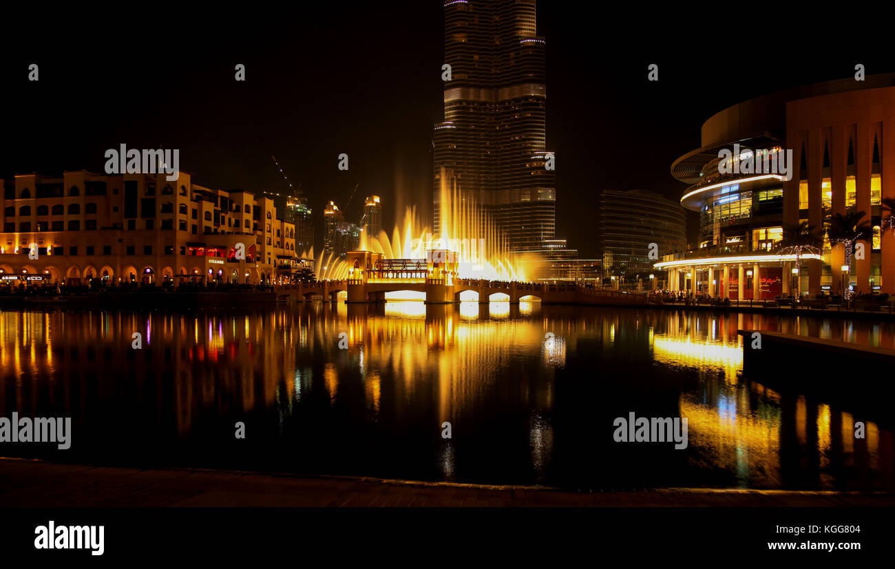 Dubai Fountain Show At Night, UAE Stock Photo Alamy