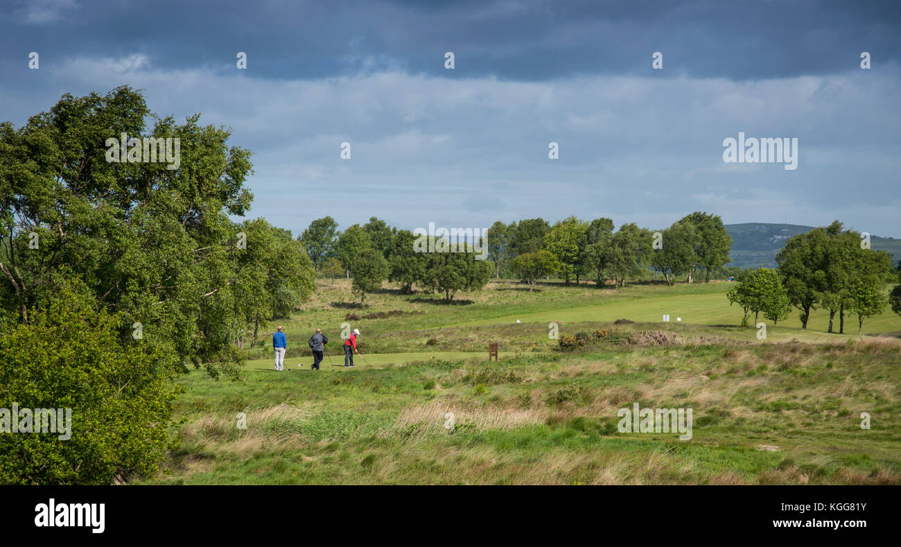 Golf players at the second tee at Manchester Golf Club, about to tee off Stock Photo