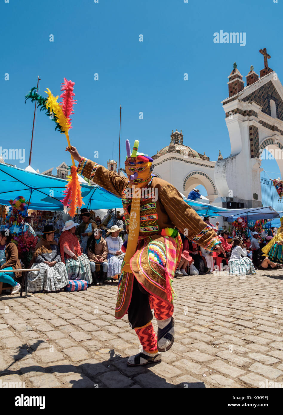 Dancer in Traditional Costume, Fiesta de la Virgen de la Candelaria, Copacabana, La Paz Department, Bolivia Stock Photo