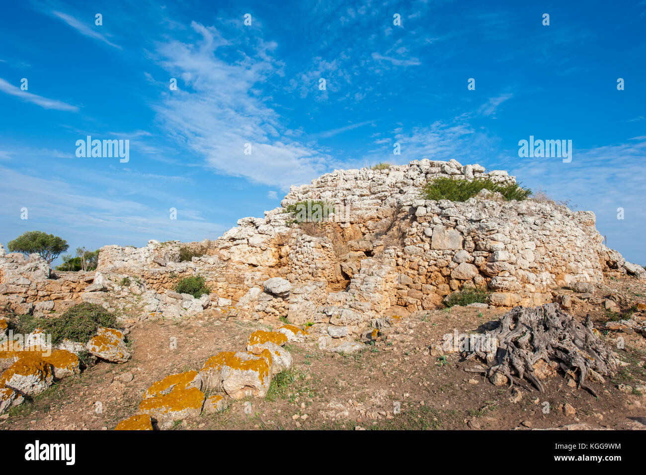 Talaiotic sanctuary complex in So na Cacana, Menorca, Balearic Islands, Spain, Mediterranean Sea. Stock Photo