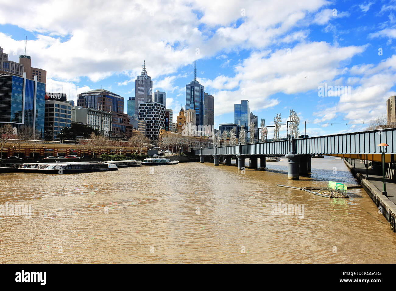 View on a Yarra river and city skyscrapers in Melbourne Stock Photo