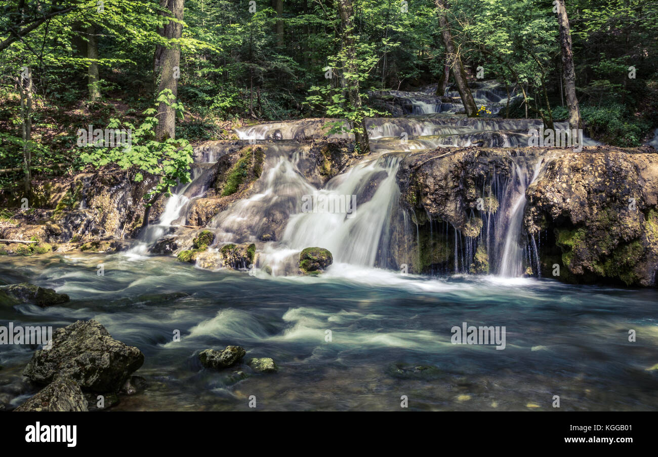 Cascade waterfall in Romania, Cheile Nerei-Beusnita National Park, Nera river, long exposure Stock Photo