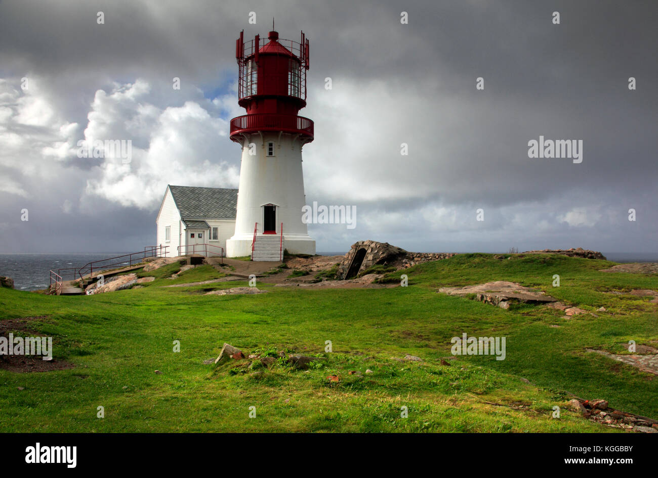 Photo of the Lindesnes Lighthouse, Neset peninsula, southernmost tip mainland Norway Stock Photo