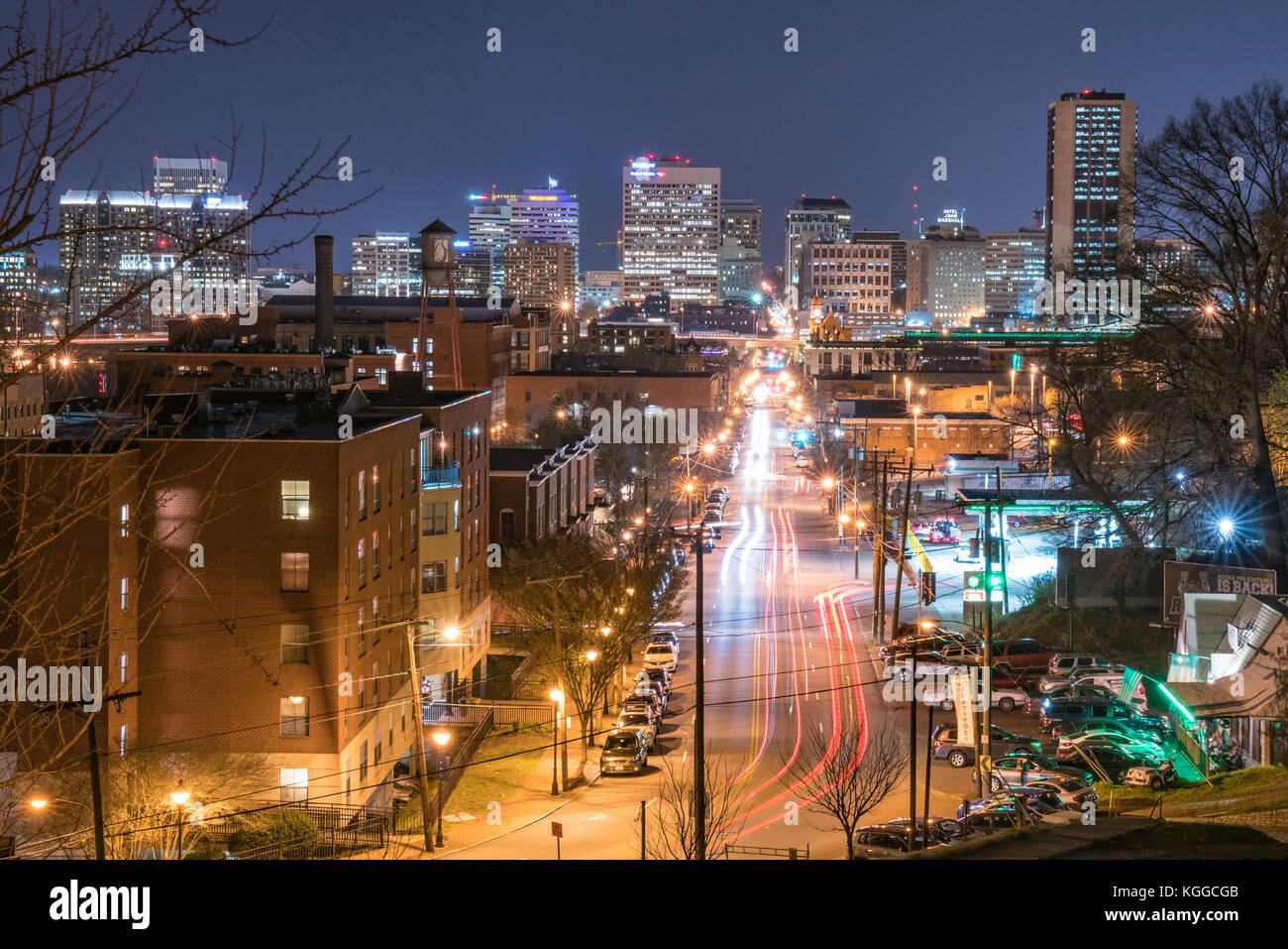RICHMOND, VA - MARCH 24: View of the Richmond, Virginia skyline from Libby Hill Park looking down Main St on March 24, 2017 Stock Photo
