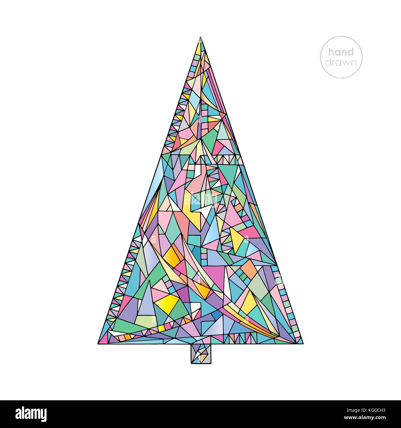 Christmas tree vector illustration in modern style. Hand drawn Xmas New Year background. Stock Vector