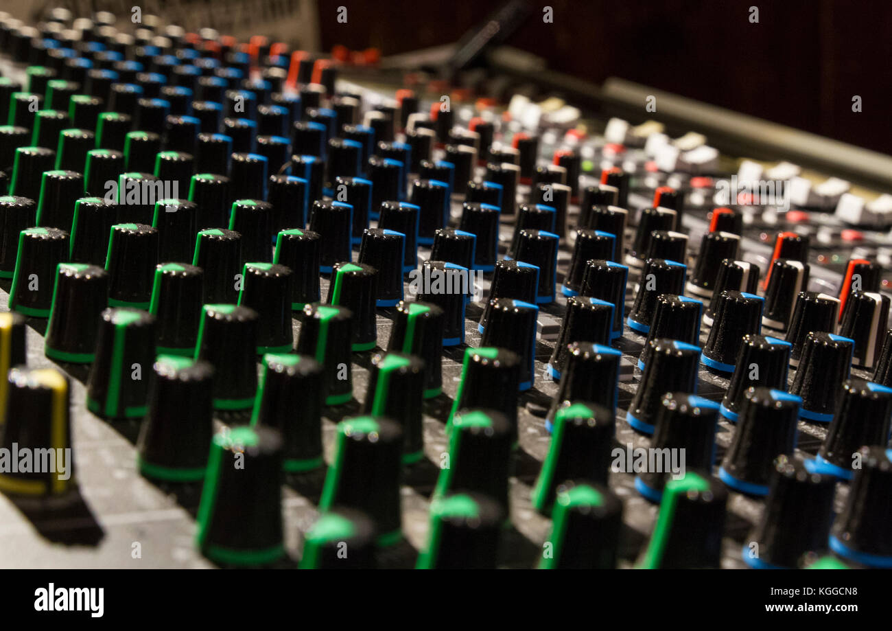 Electronic mixer used to create music from a dj Stock Photo