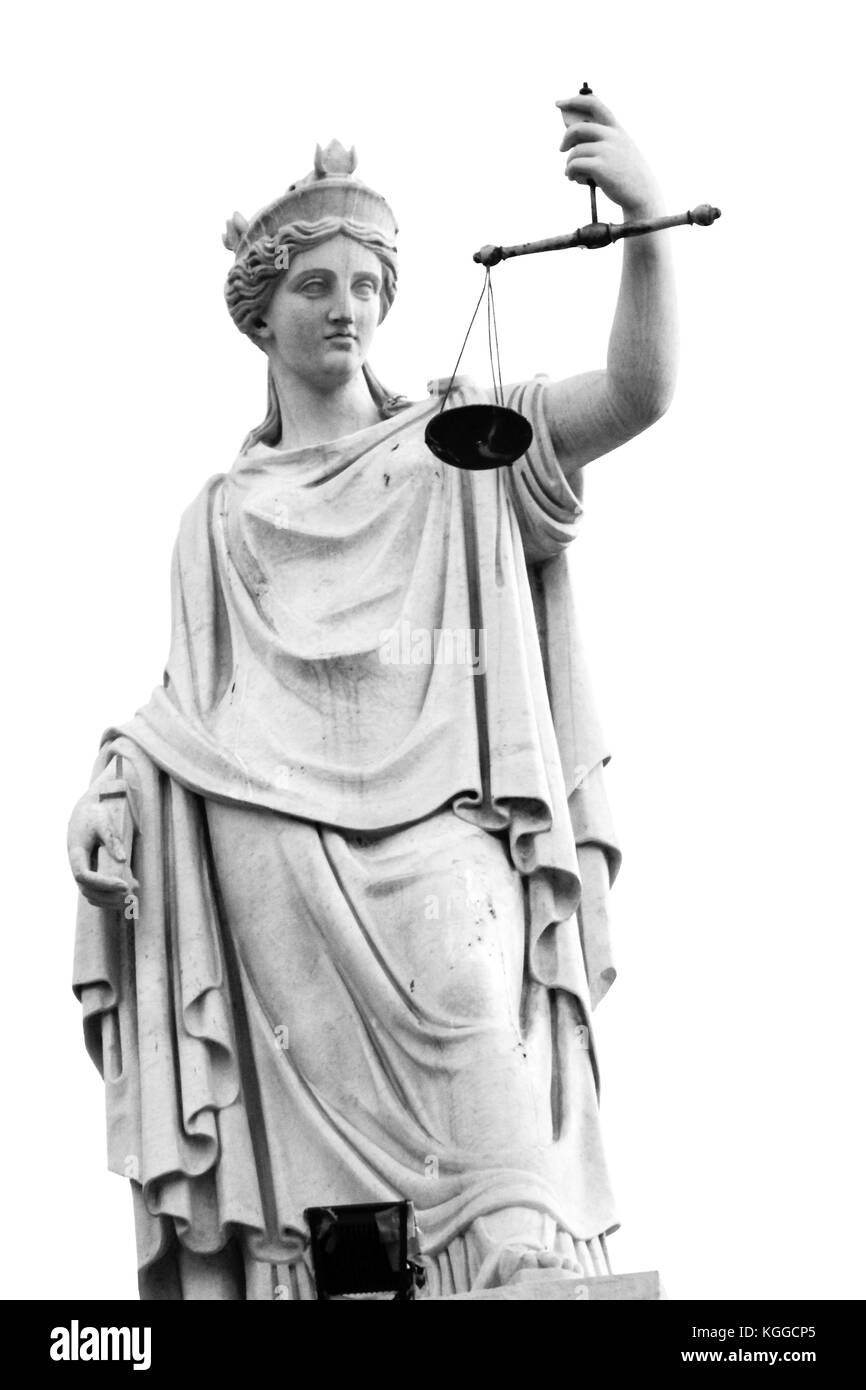 Statue of justice in Piazza del Plebiscito in Naples Stock Photo