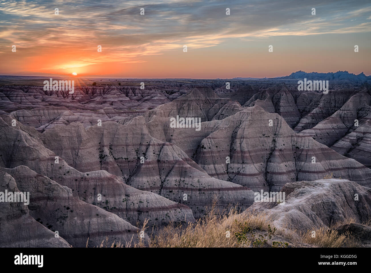 Sunset over Badlands National Park, South Dakota Stock Photo