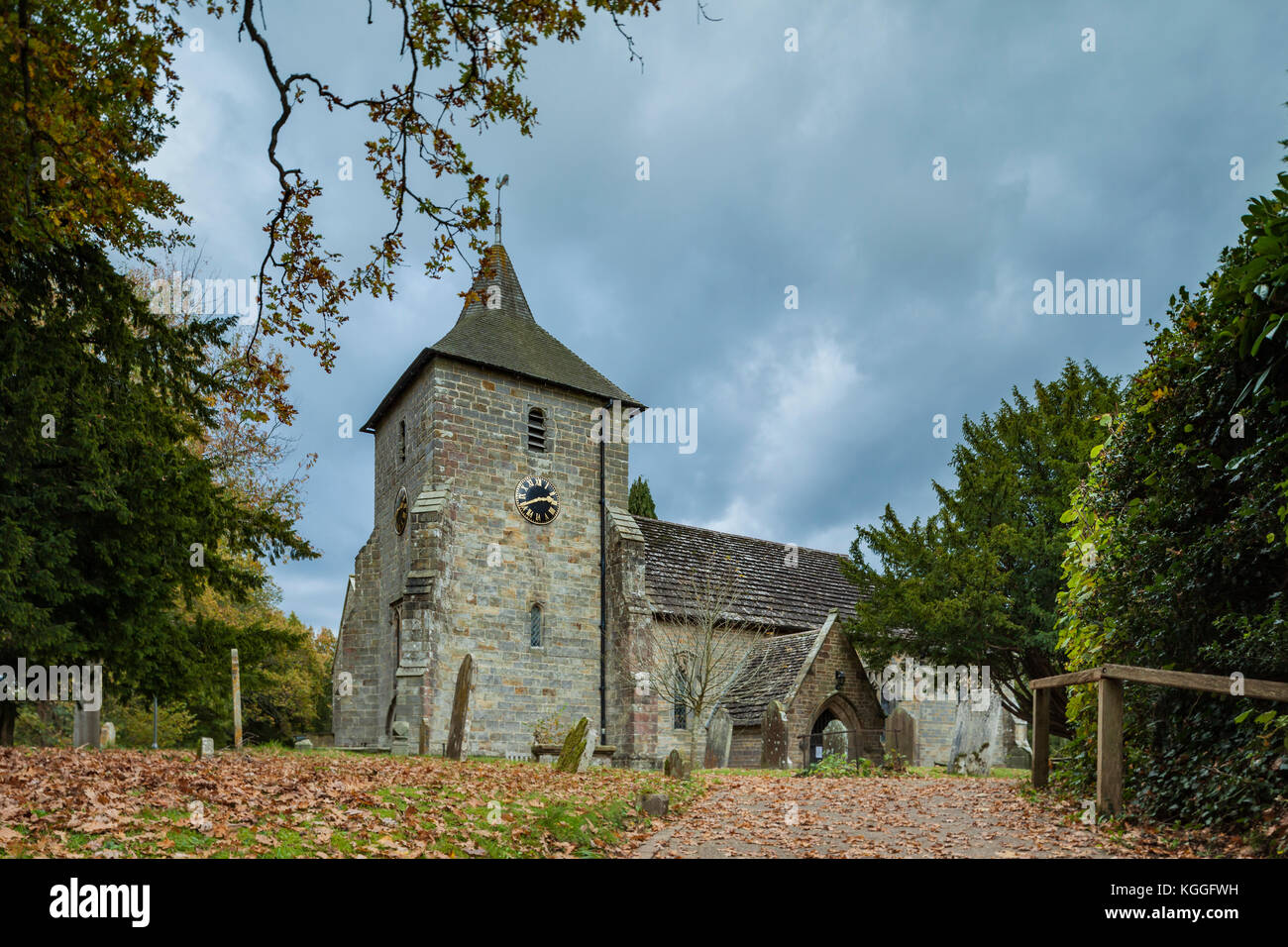 Moody autumn afternoon at St Mary's church in Balcombe, West Sussex, England. Stock Photo