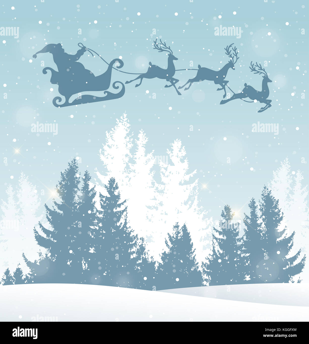 Christmas background with Santa Claus and winter snowy landscape. New ...