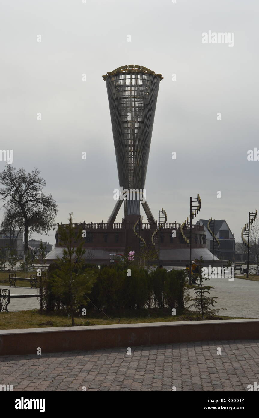 Altyn Shanyrak sculpture in independence park, Shymkent, Kazakhstan. Stock Photo