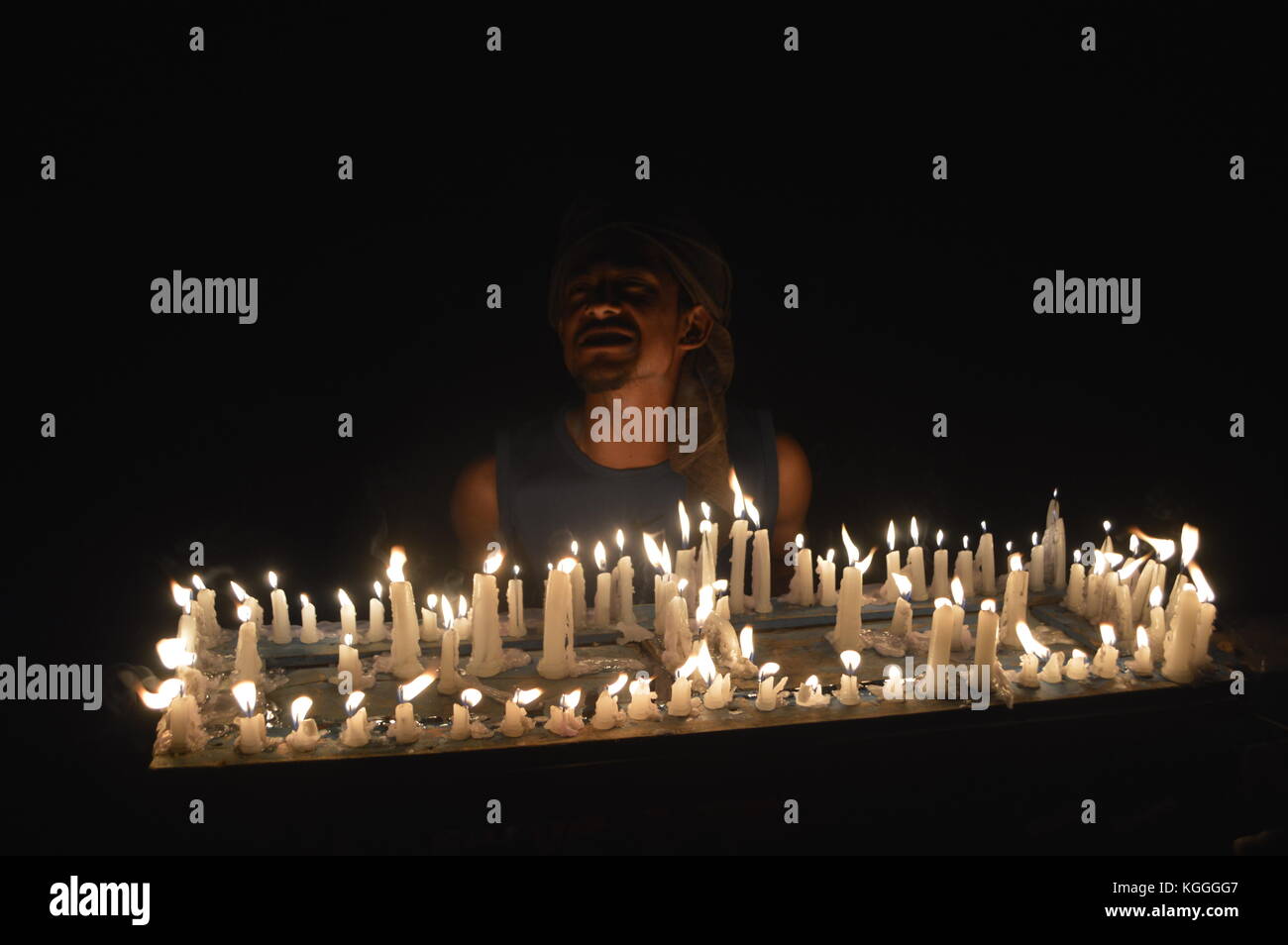 Candles in a dark night lit for remembering the earthquake 1 year after