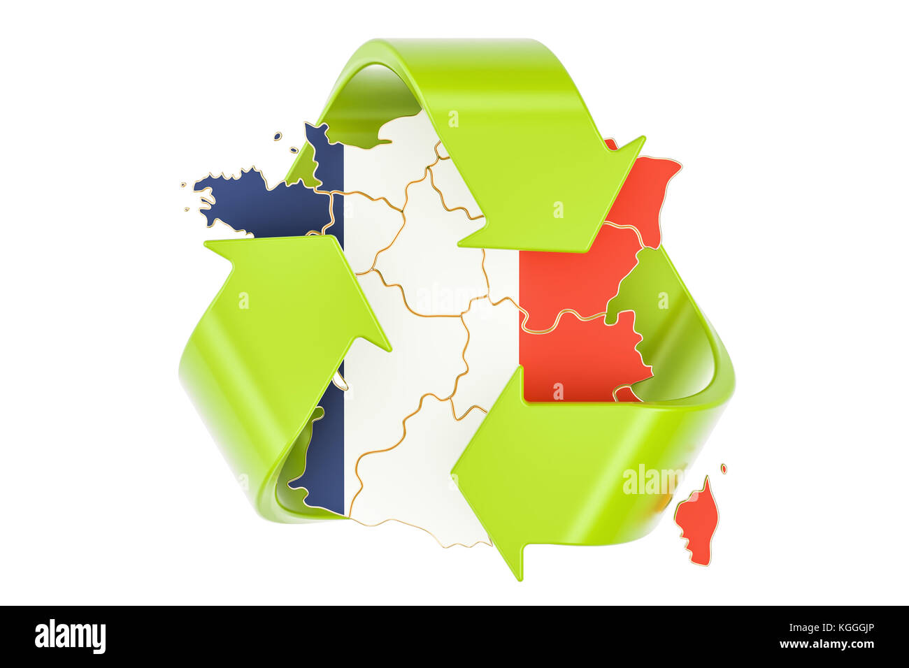 Recycling in France concept, 3D rendering isolated on white background ...