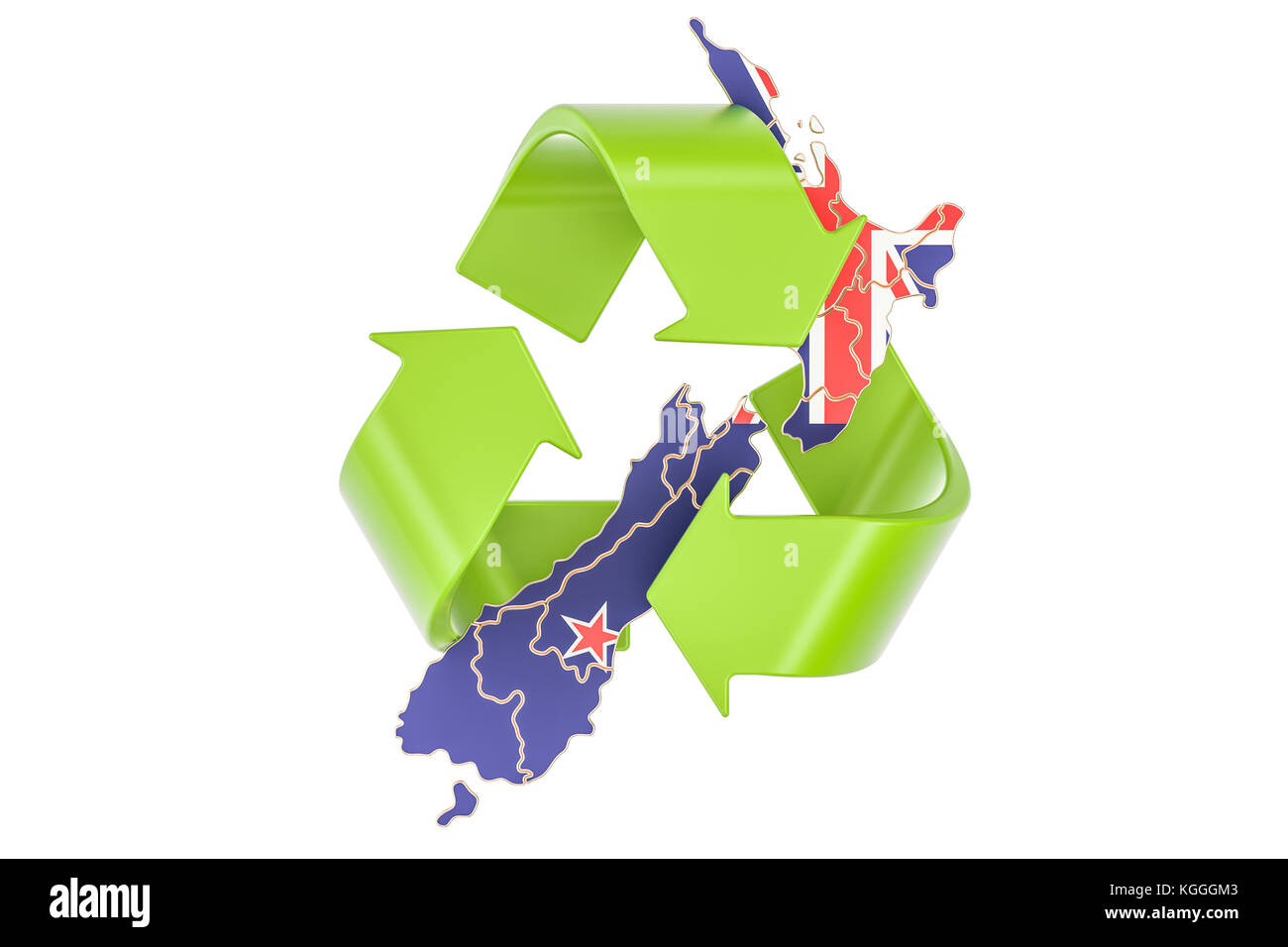 Recycling in New Zealand concept, 3D rendering isolated on white