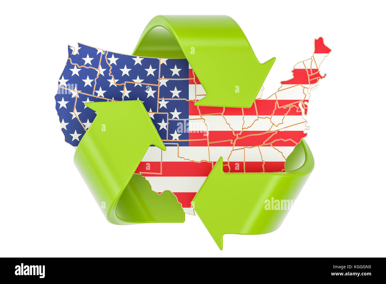 Recycling in the United States concept, 3D rendering isolated on white background Stock Photo