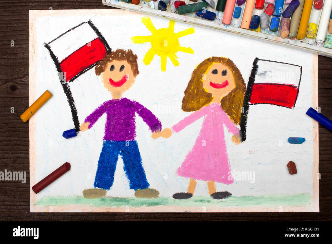 Colorful Drawing Smiling Children Boy And Girl Waving Polish Stock Photo Alamy Easy drawing independence day celebrations | indian national flag drawing for kids step by step drawing of independence. alamy