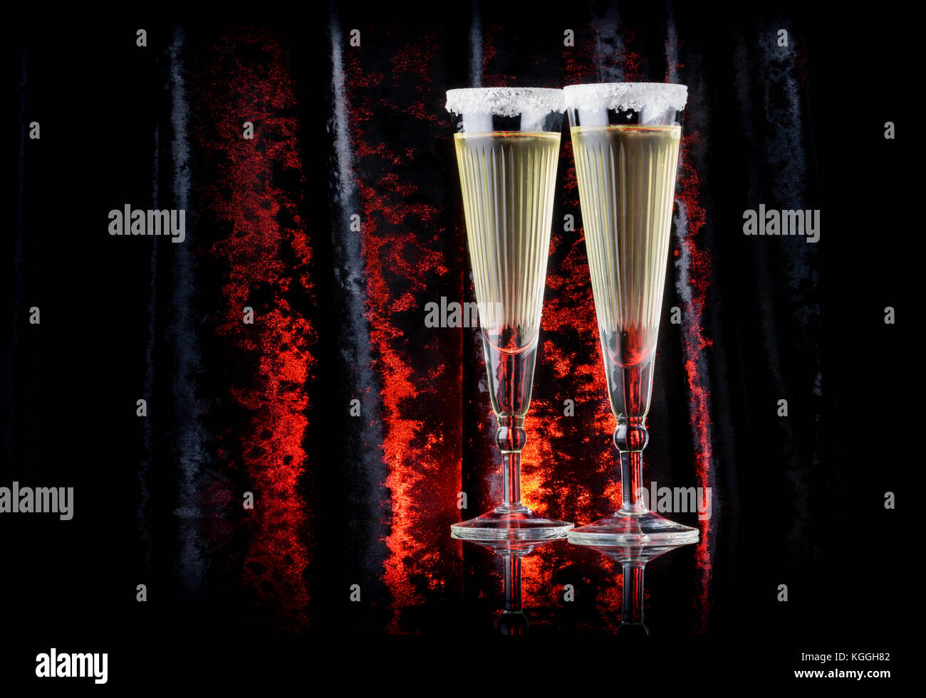 Artdeco vintage champagne glasses frosted edge in class lighting Stock